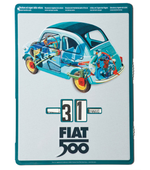 Fiat 500 Nuova, calendar, late 1950s. Structure and mechanical parts of the car. Via rmauctions.