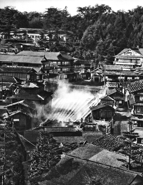 Kusatsu, Japan - These three pictures show Kusatsu which is a city in eastern Japan and famous as ho