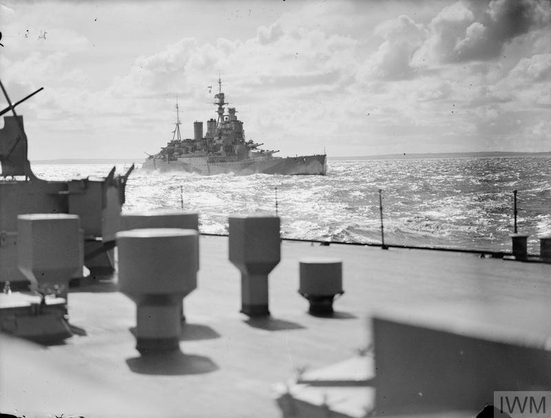 The battlecruiser HMS Renown steams alongside HMS Duke of York during King George VI’s visit to the battleship, 14 August 1943.
Source