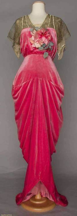 Velvet Hobble Skirt Evening Dress, ca. 1910-14via Augusta Auctions