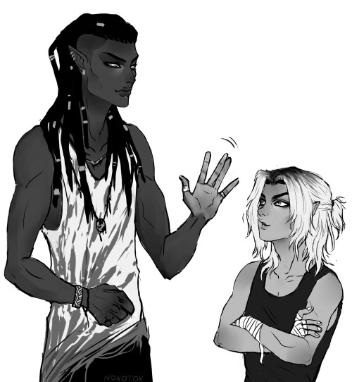 noxotox:  I got a couple asks requesting to see Orie and Eli’s height difference when standing, so i decided to go ahead and make it tonight’s warm up. it’s pretty drastic, to say the least Orpheus stands 6′4″ or 193 cm, and Elias is just about