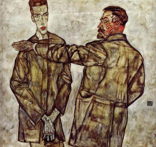 ageoftheart: Double Portrait Artist: Egon SchieleYear: 1913Type:  Oil on canvas