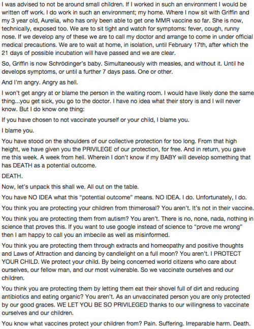 sopranish:allthecanadianpolitics:Canadian mother’s powerful post on measles: ‘I blame you’Law & 