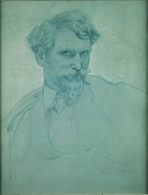 my-kelde:  Alphonse Mucha. Self Portrait, ca. 1910.crayon 