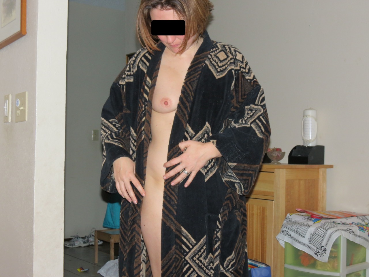 Love these wife pictures. Nice medium boobs with quarter size red nipples and a nice