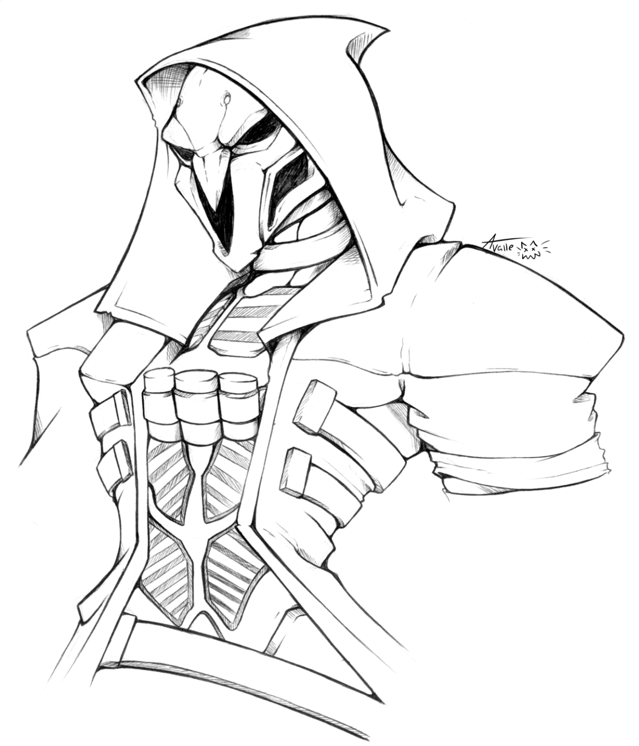 undeadkitty13:  a colored pen drawing of Reaper of overwatch I am looking forward