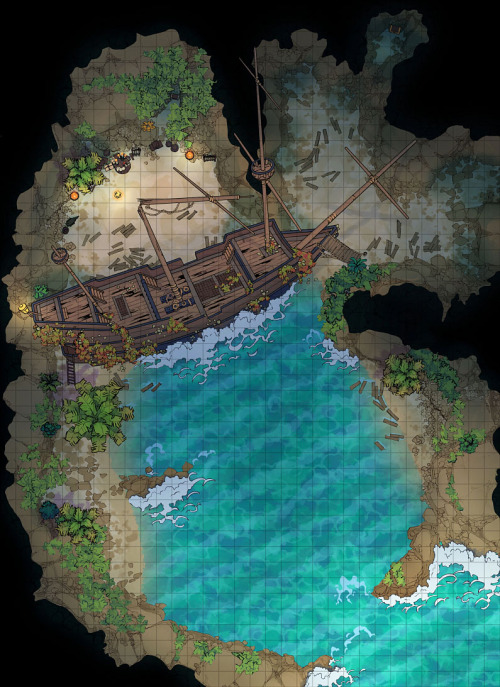 The Pirate’s Grotto Battle Map (32x44)You’ve entered the Pirate’s Grotto, a 32x44 