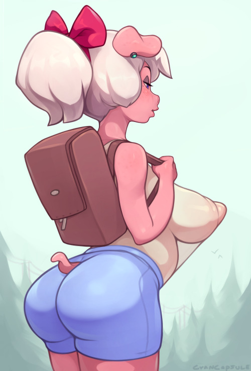cyancapsule:    Sketched Emelie with a backpack and felt like finishing it up! Looks like she’s porting a VERY transparent shirt.Consider supporting me on patreon for weekly sketches & PSDs!  