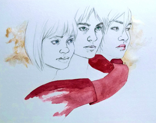 shiganshina trio - “glimmer,” pencil and watercolor on cold presssomeday i will get a good camera or