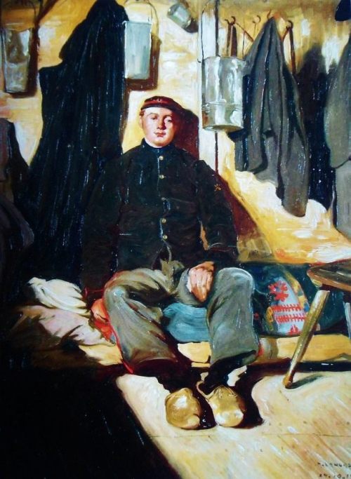 Portrait of a Belgian prisoner in a barrack , A Belgian Soldier  -   Maurice Langaskens Belgian, 188