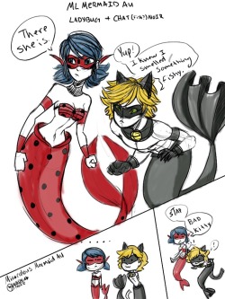 bvbartprophet:  Ml Mermaid Au Ladybug and chat noir// I didn’t even plan this, until I got a fishy idea.. ..Aaand this happened^.^ Either way it’s short and funny of these two^^ Still relatively new to tumblr as an artist;3;  I’ve been hiding as