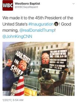 fr33kinmatt:  yourunlikelyhero:  feminismandmedia:  ithelpstodream:  You know you’re fucked when even the Westboro Baptist Church comes to the Women’s March to protest.  Oh. My. God. THEY are protesting Trump? Oh my lord   EVEN DEMONS KNOW  OH COME