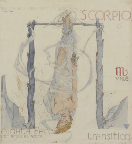 Scorpio.c.1940. Crayon, encre et aquarelle. 48 x 46 cm. Art by Maxwell Armfield.(1881-1972).