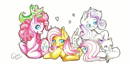 twilightsprinkle:  Pinkie, Fluttershy and Rarity with their pets by Cupikagi  Eeee ^w^ <333