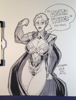 callmepo:  Inktober day 7 - Eighth Wonder (not Power Girl), a superheroine from an ecchi manga I stumbled across online. Athena Haruka is the mom from the manga “Uchi no Musume ni Te o Dasu na!- Oyako Heroine Futousu” (NSFW) who was secretly the first