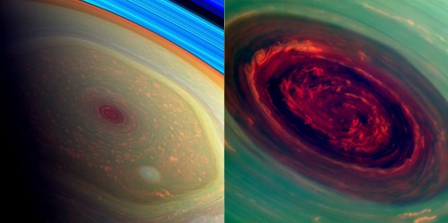 ewok-gia:Saturn’s hexagonal storm system in it’s north pole