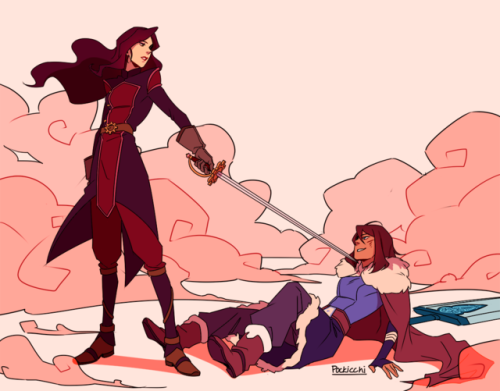 pockicchi:korrasami but with SWORDS !!!!! twitter | ig