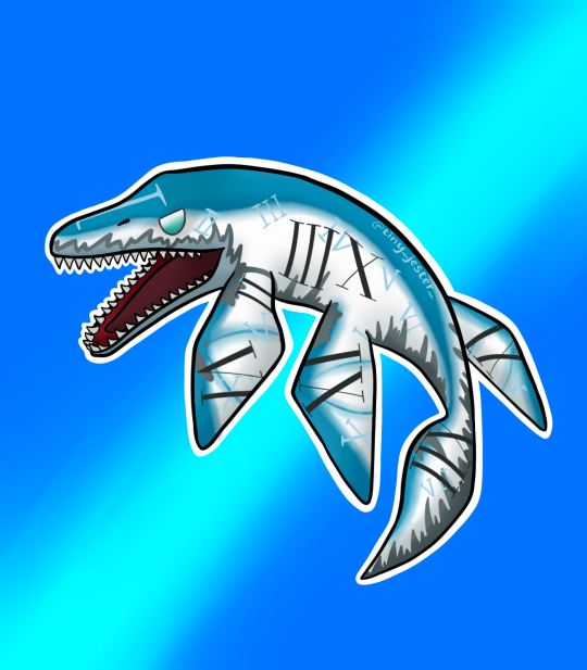 tiny-jester-art-dump:Krona from Fossil Fighters. Love how the design has Roman numerals because kronosaurus means “time lizard”.