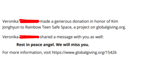 gayhani:someone on twitter had the idea to donate to dding dong in jonghyuns name, a korean organiza