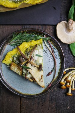 Finest-Cuisine:  Polenta Pizza With Wild Mushrooms And Ramp Pesto