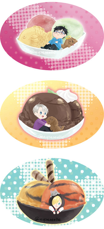 ayesselle:I’m doing a button order with some friends so I made some Yuri on Ice Cream!! Oval b