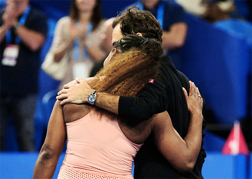 Serena Williams And Roger Federer After Their Mixed Doubles Match During Day Four Of The 2019 Hopman