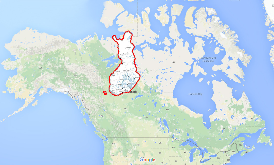 useless-finlandfacts: How north is Finland compared to North America: a very professional