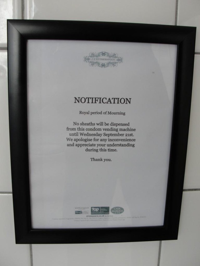 joyfriend-dick:ayeforscotland:Condom machines off for the royal period of mourning💔💔💔