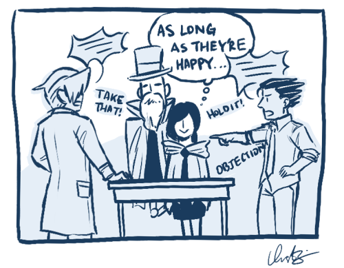 objectionablygaylawyers:  With Miles being a chief prosecutor and all, they don’t get much courtroom action anymore. What nerds.