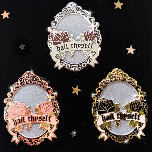 ✨hail thyself✨enamel pins are here the illustrated backing cards make them even more special a small