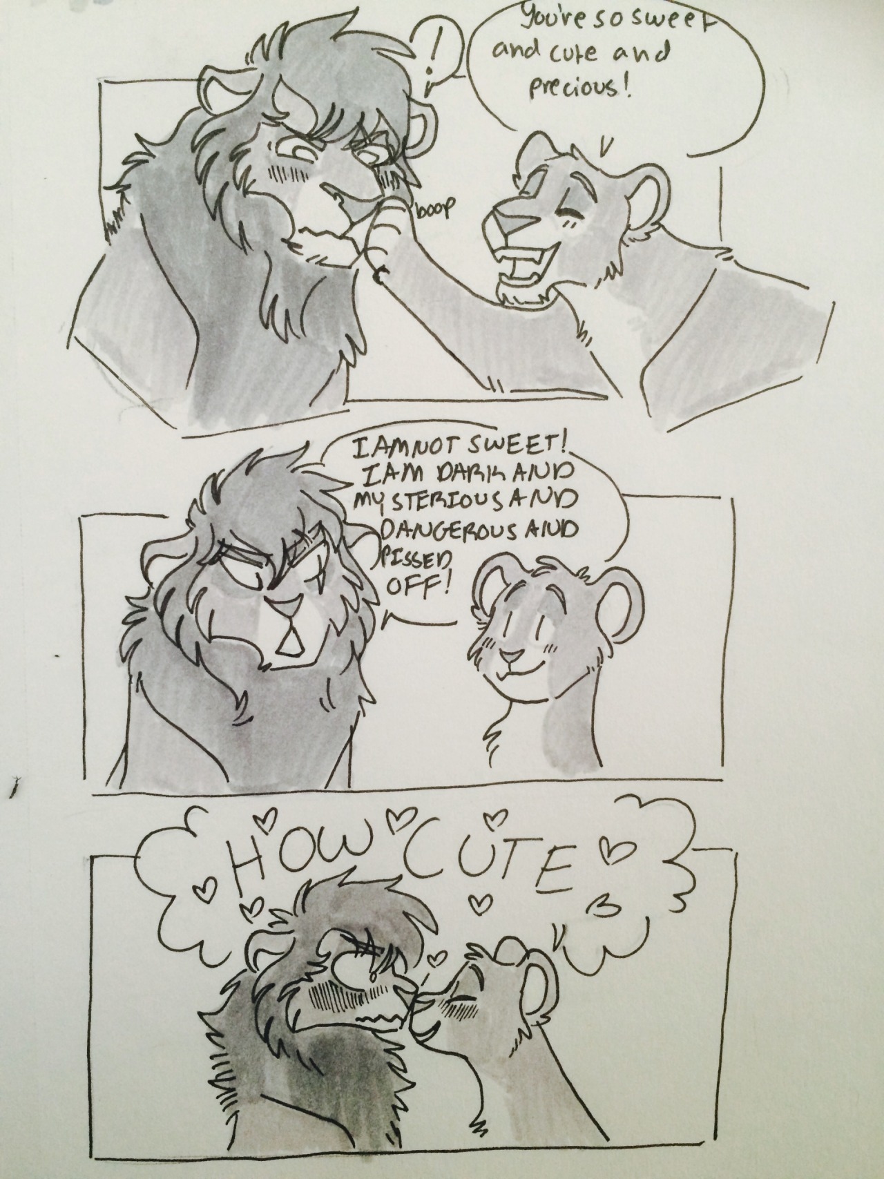 lionscribblez:
“Based on an “imagine ur otp” prompt
Wanted to draw Kovu and Kiara, the original OTP
”
When @itsthatoneginger is grumpy after he wakes up or is hungry/tired.