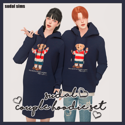 sudal-sims:[sudal] Couple hoodie set▶ All lod▶ Male hoodie - 20 Swatch ▶ Female hoodie dress - 20 Sw