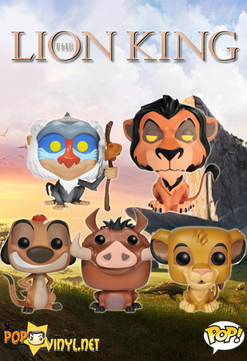 funkopopvinyl:  The Lion King POP Vinyls Announced Check out the new Lion King Funko pop vinyls featuring Simba, Timon, Pumbaa, Scar and Rafiki For more pop vinyl information and Releases check out popvinyl.net