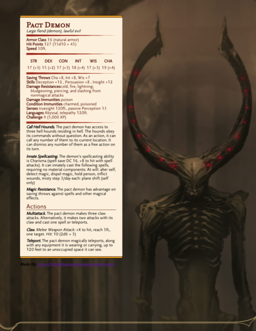 5theditionhomebrewing - Pact demons. Based off of the crossroad...