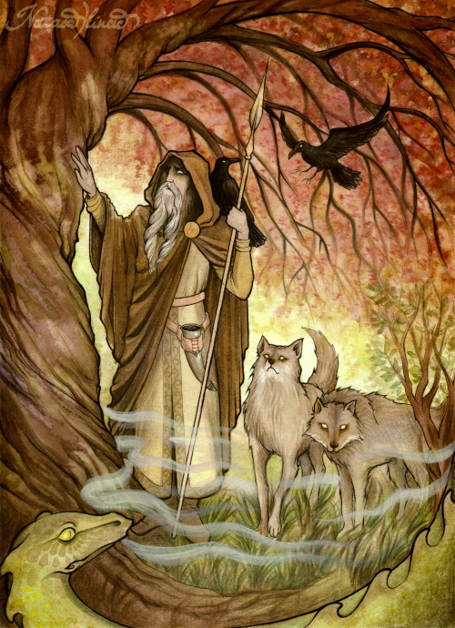 &ldquo;Odin before his sacrifice&rdquo;, watercolour.[Facebook • DeviantArt&n