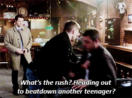 pathsofpassion:  Dean “Son of a Bitch” “Ad nios, Bitch” Winchester beating a guy down for using a slur about his not-adopted not-stepdaughter. *blinks slowly at robbie*.