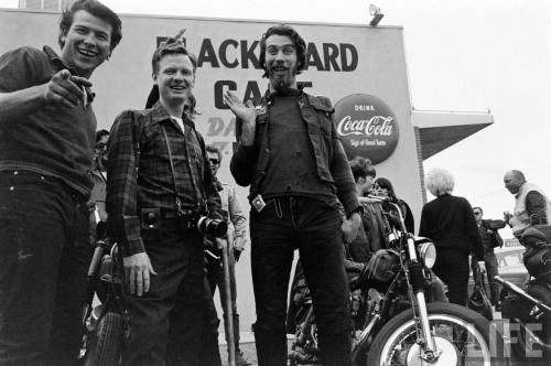 Bill Ray with motorcycle enthusiasts(?. 1965)