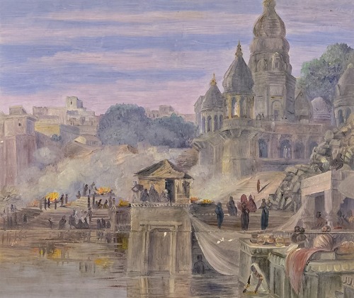 Cremation burning ghats. Benares, by Marianna North