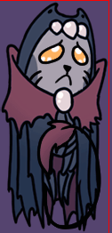 a looping gif of the stun animation, showing the sad cat soul master with pathetic eyes, a droopy frown, and a tail curled in front of his body