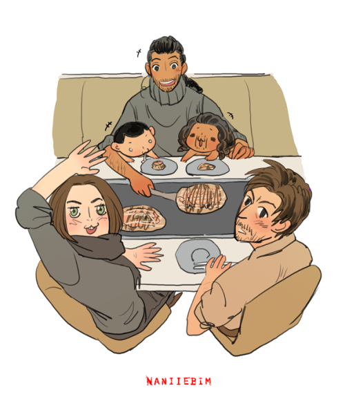 Mini Mers want okonomiyaki! Mer AU R1 team meal party! (K2 behind camera.) (I’m still in this fandom- but can only draw...