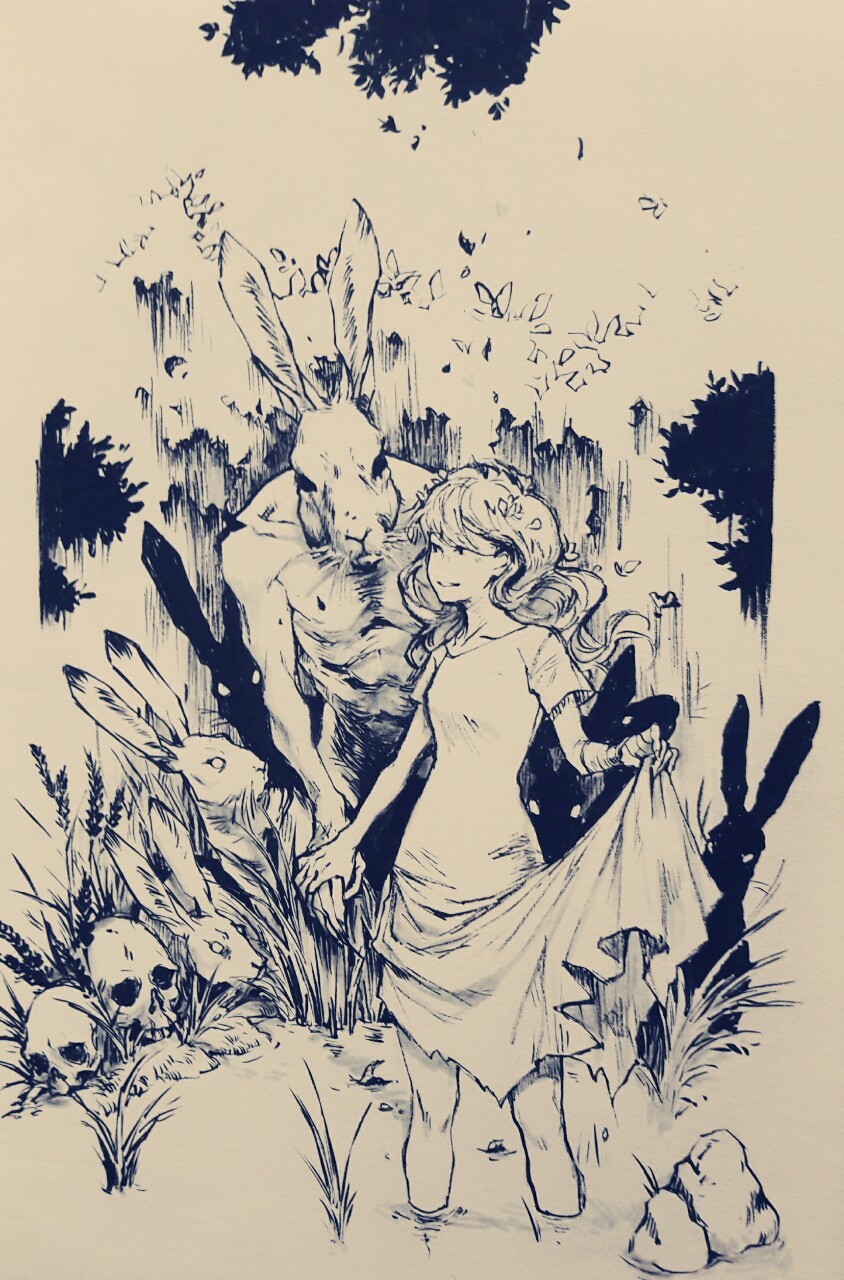 paper-umbrella:  Inktober drawings done so far.  1. Lost       || 2. Origin  3. Meeting