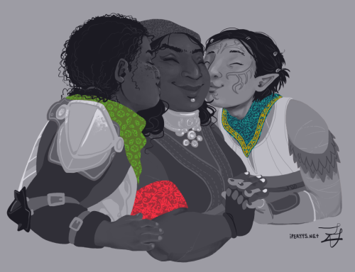 kosmonauttihai:  My ot3 tag was in need of a version of this pose with Isabela in the middle. Isabela’s outfit is adapted from her concept art, and Merrill’s from this mod in progress (and on that note, special thanks to this lovely merribela romance