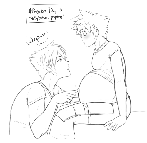 pregtober day 10: bellybutton popping!riku finds it adorable and takes every chance to make sora blu