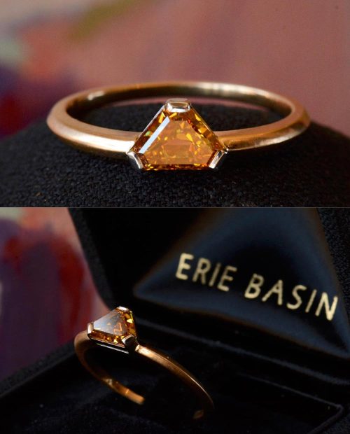 eriebasin:A new EB ring with a very cool c1950 triangular diamond weighing 0.86 carats. The color is