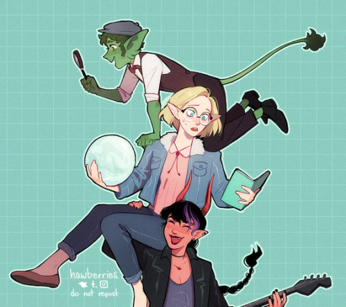 hawberries:say hi, intrepid heroes![image is an illustration of the Bad Kids from fantasy high all p