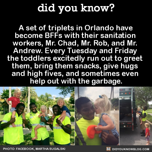 did-you-kno:  A set of triplets in Orlando have  become BFFs with their sanitation