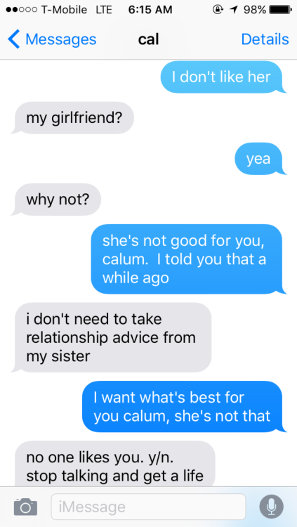 TEXT AU: Brother cal doesn’t listen to you and then you have an accident (requested)