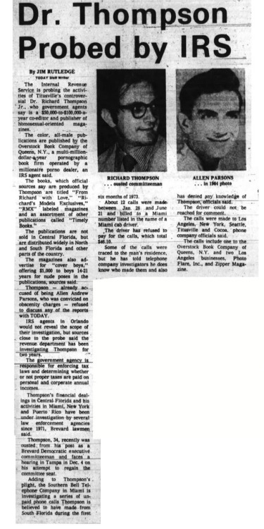 freebeachguy:1972 article about Allen Parsons aka Richard Thompson aka Richard Morgan, of Richard&rs