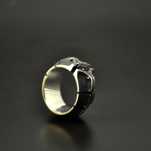 gatojewelry:“Dedonium”sterling silver, natural garnetwide 10mm - massive, but very comfo