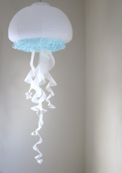 roachpatrol:  motleymakery:  Turn a plain paper lantern into a Jellyfish: Great tutorial from paper &amp; ink.  i need to do this immediately 